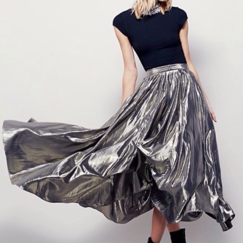 Free People | Lost in Light metallic maxi skirt 2